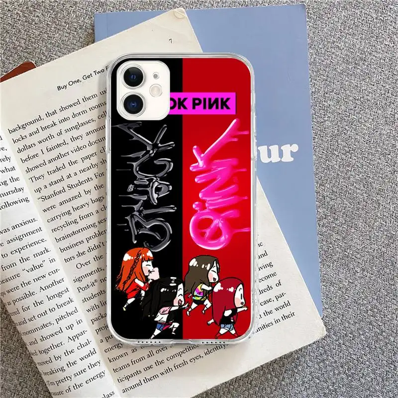 

black pink cute cartoon kpop Phone Cases for iPhone 8 7 6 6S Plus X 5S SE 2020 XR 11 pro XS MAX 12 12Mini