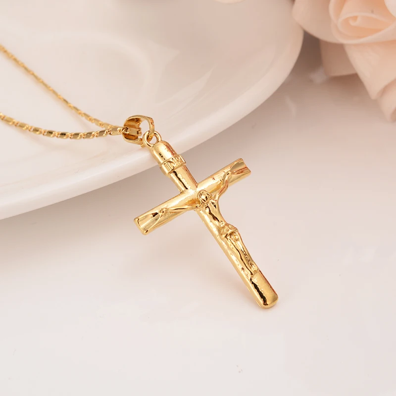 Золотое ожерелье с крестом подвеска в виде Иисуса распятия христианство