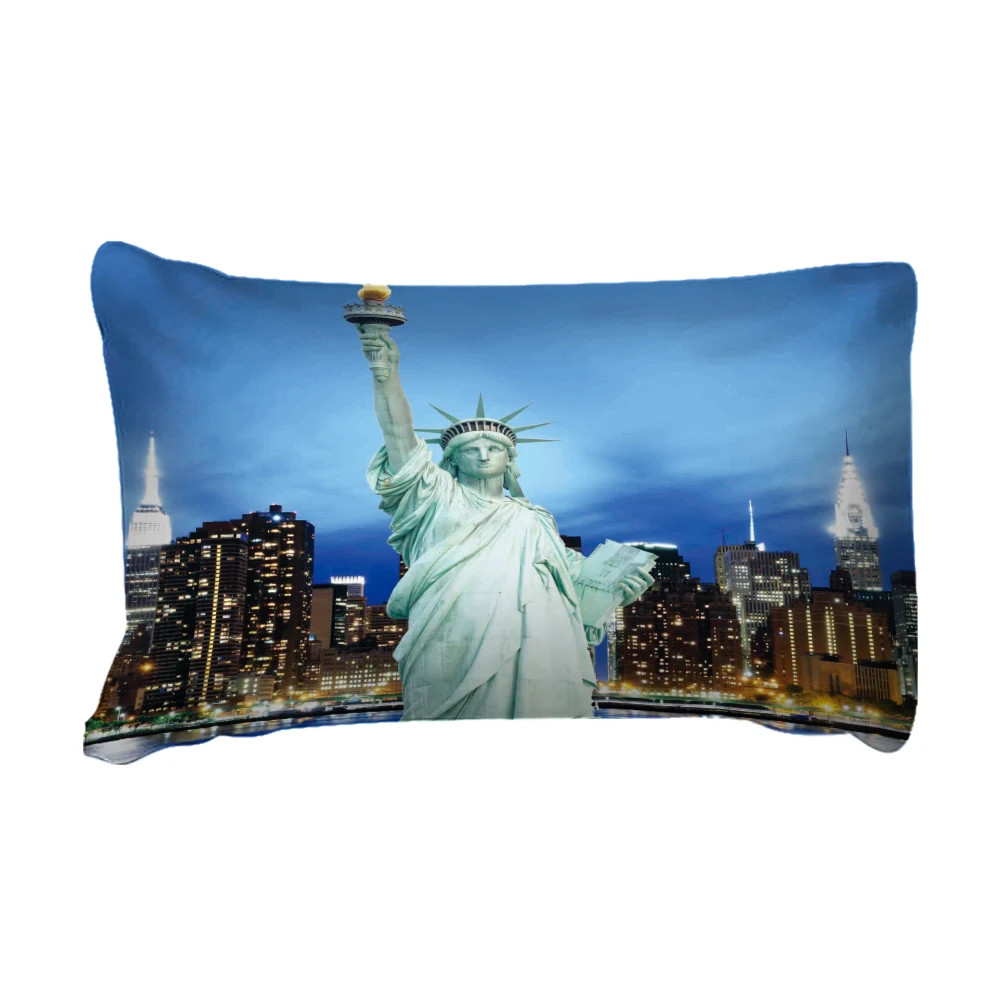 3D город знаковые печатные постельные принадлежности синий фон Статуя Свободы