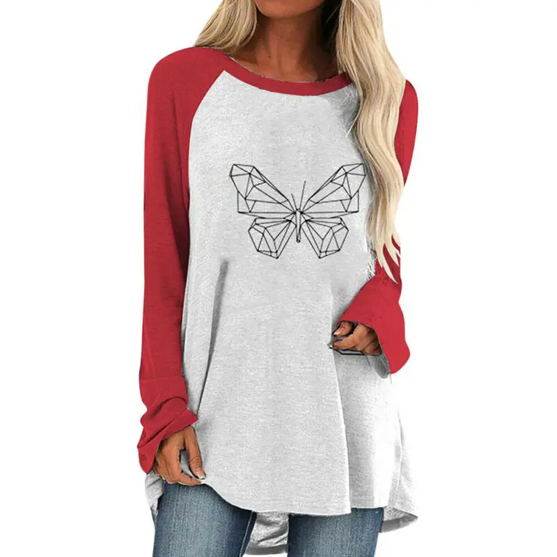 

Women's Long Sleeve Printed T-shirt Tops Casual Crew Neck Ladies Loose Blouse