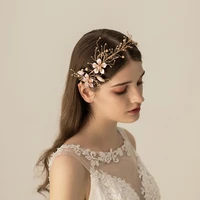 o537 floral crystal rhinestone bridal headband colourful pearls wedding hair accessories gold bridal headpiece