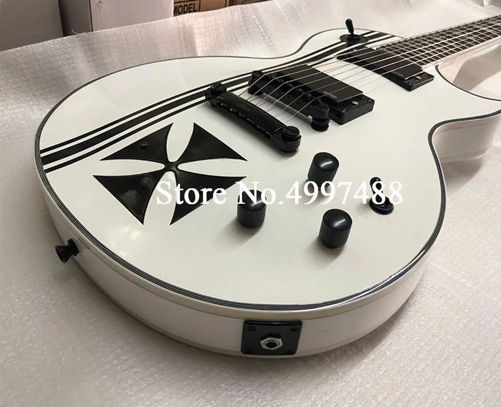 

Электрогитара на заказ, 6-струнная белая электрогитара, крест, активный пикап, розовый гриф, доставка