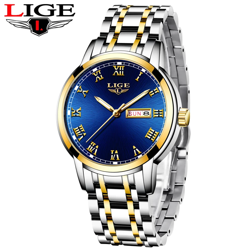 LIGE часы мужские модные спортивные кварцевые Топ бренд класса люкс полностью
