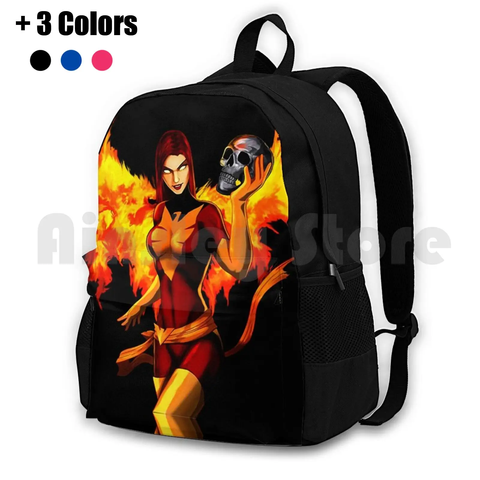 

Girl On Fire Outdoor Hiking Backpack Waterproof Camping Travel Hero Evil Fire Skull Villain Superhero Classic Cult Movie
