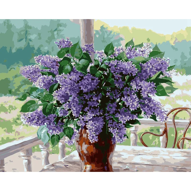 Purple Flower Paint By Numbers Coloring Hand Painted Home Decor Kits Drawing Canvas DIY Oil Painting Pictures By Numbers