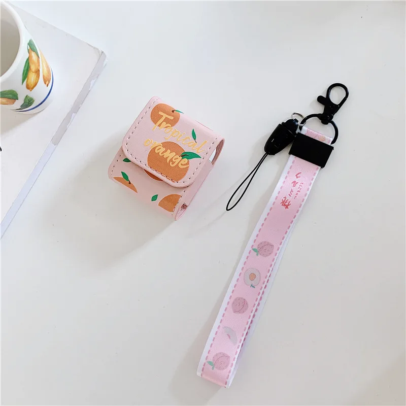 Симпатичный кожаный чехол для наушников Bluetooth AirPods1/2 розовый персик оранжевый