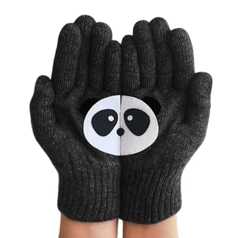 

Women Winter Warm Knit Full Finger Gloves Kawaii Cartoon Panda Irregular Mittens Premium Quality