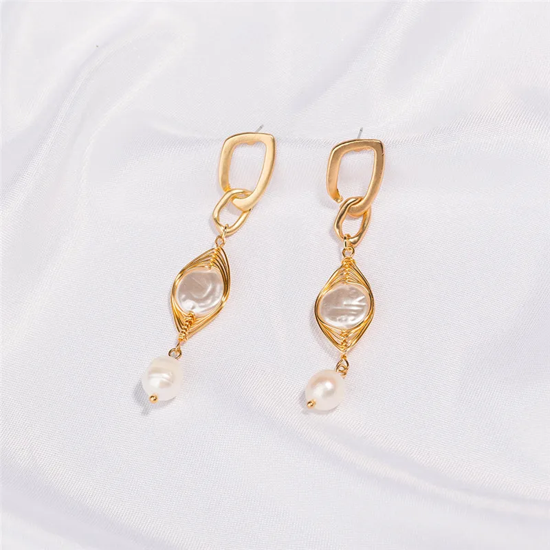 Корейские милые богемные Нерегулярные геометрические свежие жемчужные серьги