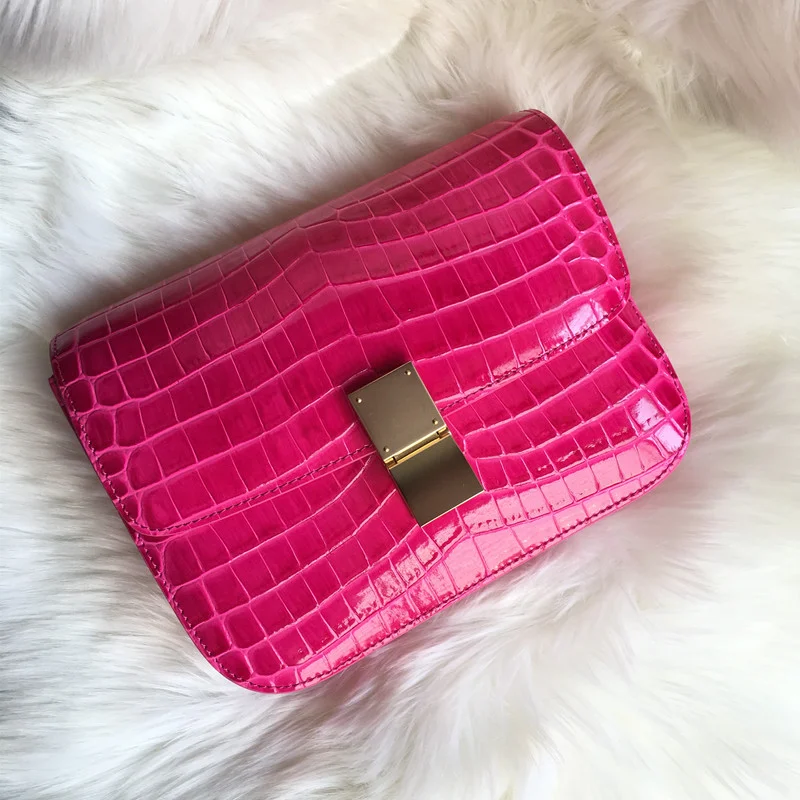 Кожаная женская сумка маленькая квадратная сумочка тофу из кожи крокодила в