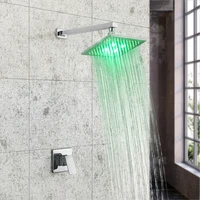 skowll polished chrome bathroom shower faucet led rain shower faucet 8 inch shower system with shower arm wall mounted hg 8411