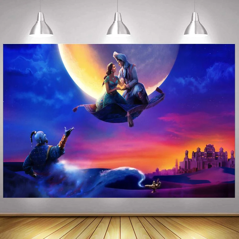

Aladdin Photo Backdrop Girls Princess Love Prince Happy Birthday Party Vaiana Decoration Photography Backgrounds Banner