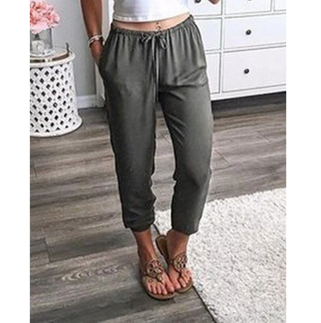 Осенне зимние спортивные костюмы 2019 Новые Женские однотонные штаны со шнуровкой