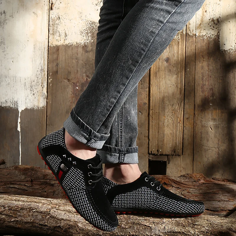 Мужская обувь повседневная мужская кожаная с заклепками модная брендовая на