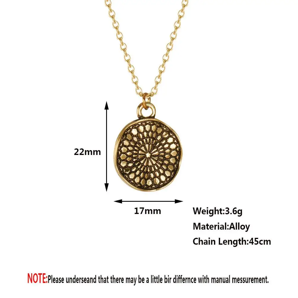 QIAMNI Bohemian Vintage Wavy Disc Necklace for Women Men Ethnic Old Design Round Circle Clavicle Chains Necklaces Jewelry Gift | Украшения