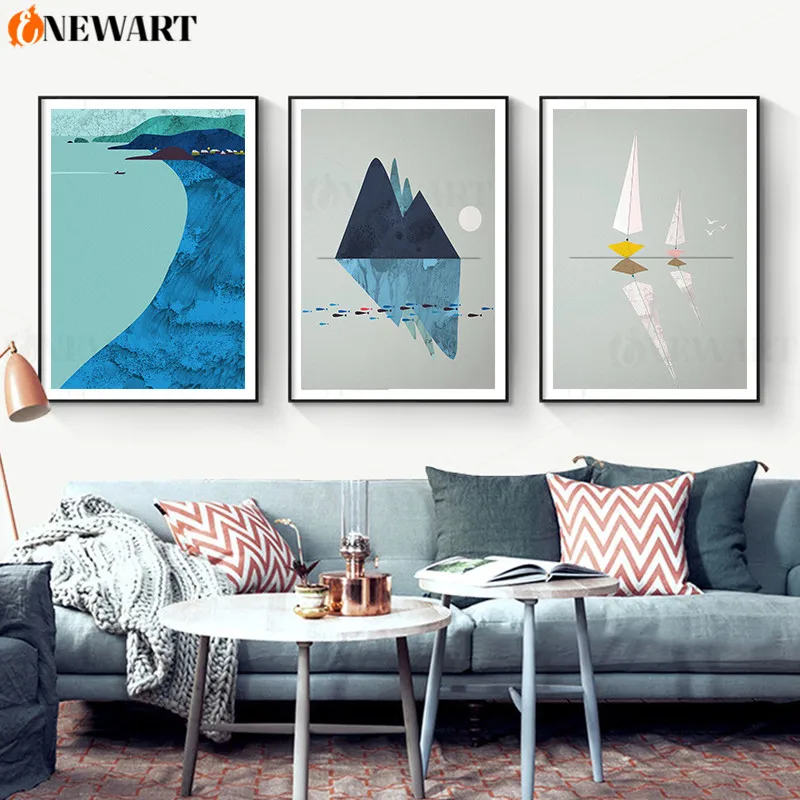 Современная абстракция синяя озеро Айсберг Холст Картина настенное искусство