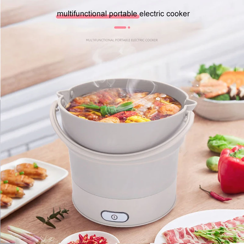 Mini Portable Foldable Electric Multifunctional Steaming Stewing Hot Pot 2 In 1 Silica Gel Saucepot Electric Kettle& Steamer
