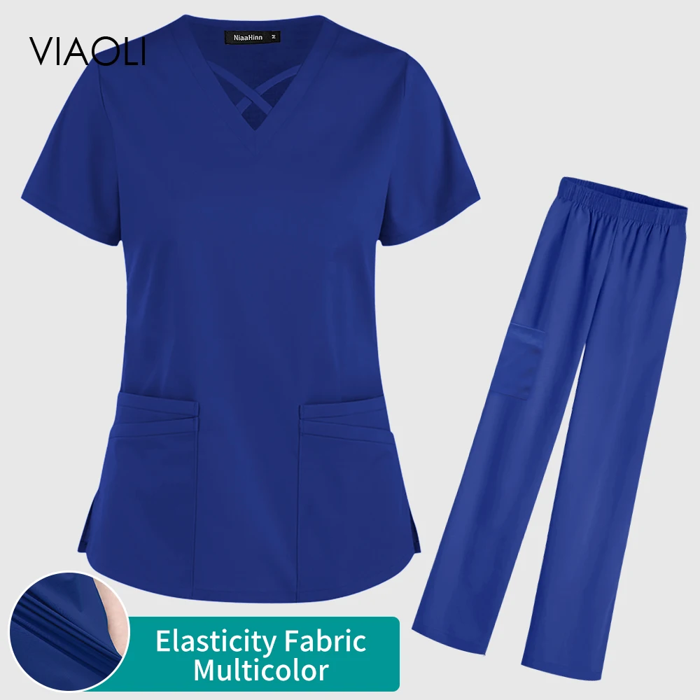 

Многоцветный докторский костюм для женщин и мужчин, костюм с треугольным вырезом, пылезащитная рабочая одежда для лаборатории, топы и брюки...