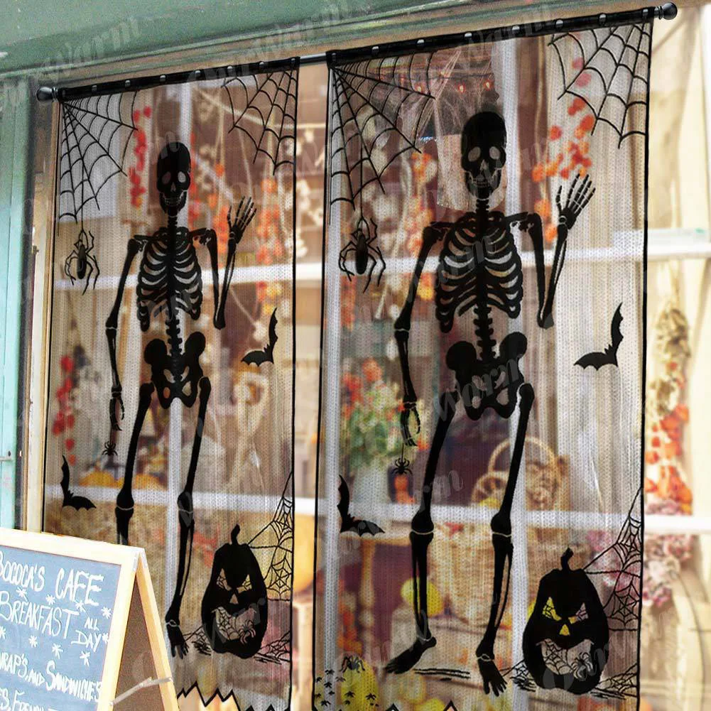 Хэллоуин фестиваль занавеска паук череп узор кружевная дверь/окно украшение