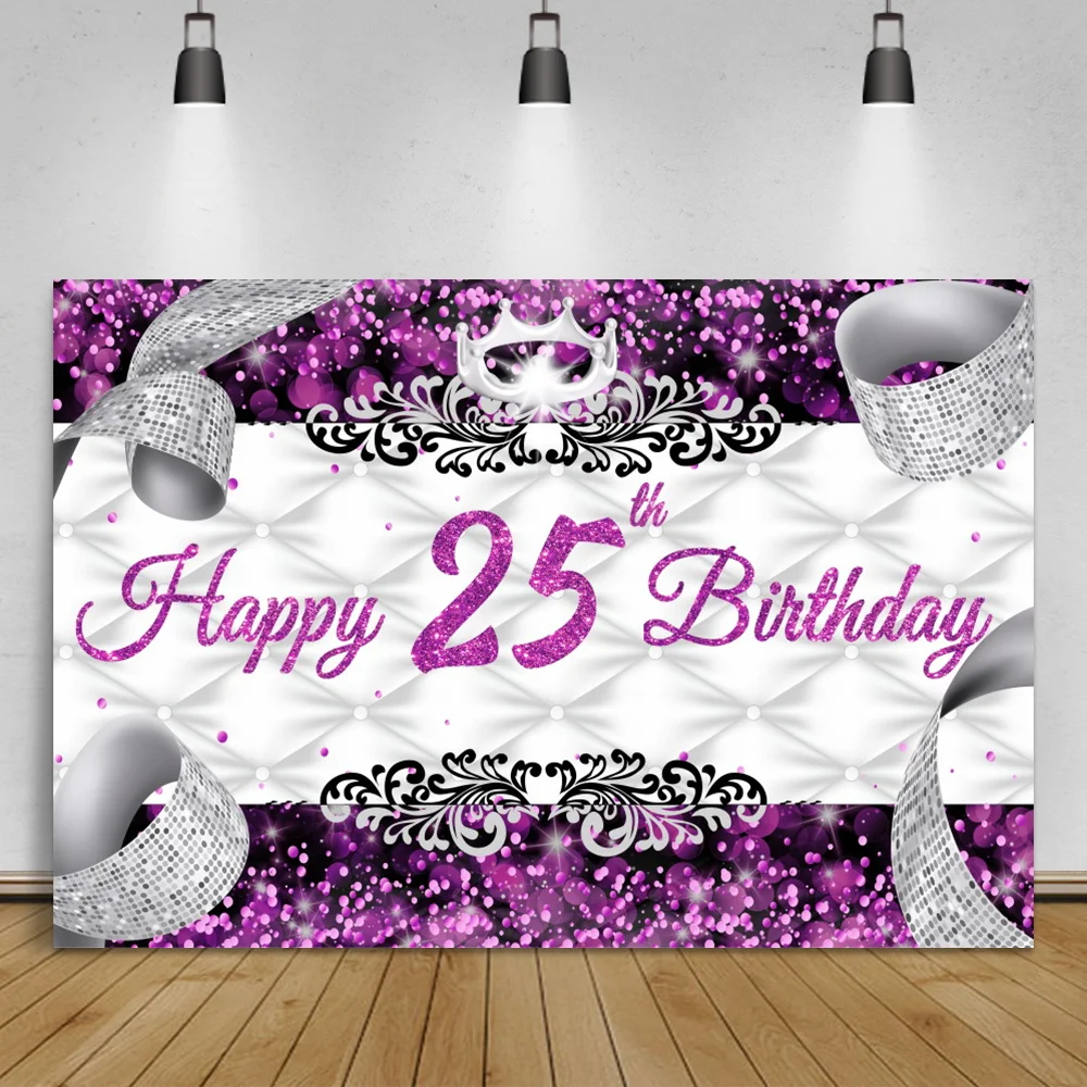 

Laeacco фотографические фоны для фотосъемки с 25 Днем Рождения Лента серебряные точки Фотообои