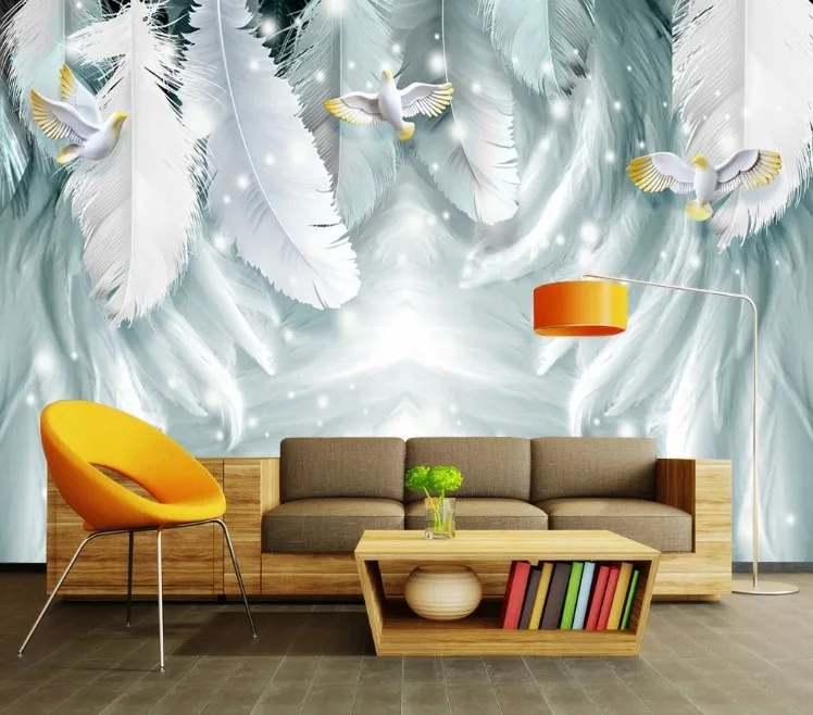Пользовательские papel де parede 3d ручная роспись стенное украшение с пером для