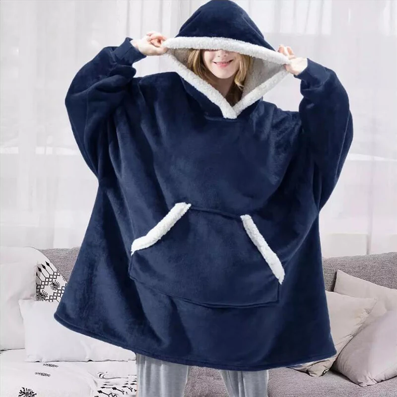 

Plaid Hoodie Blanket Winter Fluffy Fleece Sweatshirt Sofa Hooded Blankets Adult Soft Warm Sherpa Wearable Blanket With Sleeves