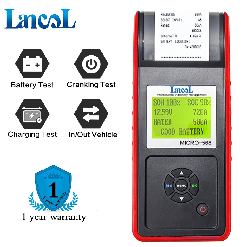 

Lancol MICRO-568 12V Car Battery Tester Vehicle Analyzer Diagnostic Tools Built-in Printer for AGM GEL Lead-acid Battery