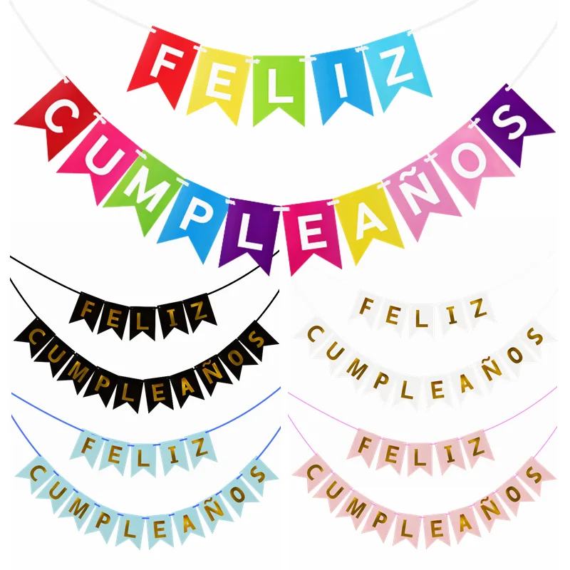 

1Set Spanish Happy Birthday Bunting Banner Letter Feliz CumpleaÃ±os Paper Garland Birthday Party Hanging Flags Decoration Supply