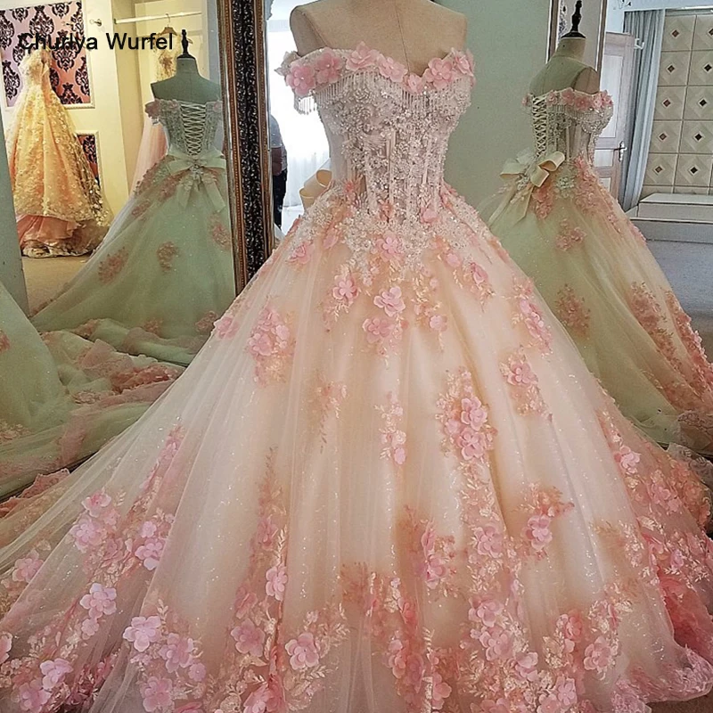 LSX00071 stock evening dresses long flower lace up back vestido longo de festa elegant ball gown evening dress real photos