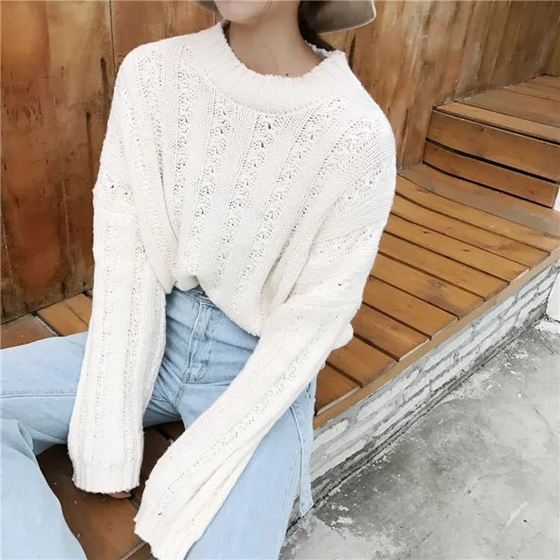 

Autumn Winter New Solid Color Sweaters Vintage Style Casual Wild Round Neck Long-sleeved Knit Pullovers For Women