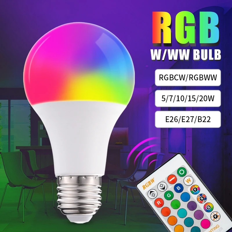 RGB лампа Светодиодная RGBW 5 Вт/7 Вт/10 Вт/15 Вт/20 Вт с пультом ДУ|Светодиодные лампы и