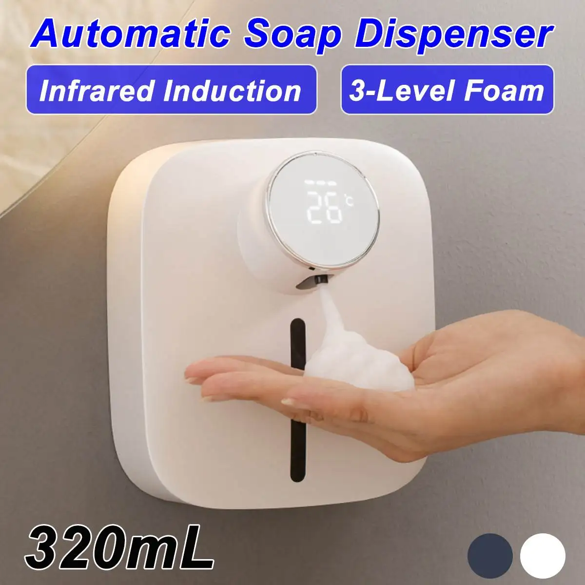 

Настенные дозаторы жидкого мыла, перезаряжаемые диспенсеры 320 мл с температурным дисплеем, автоматический диспенсер мыльной пены для рук