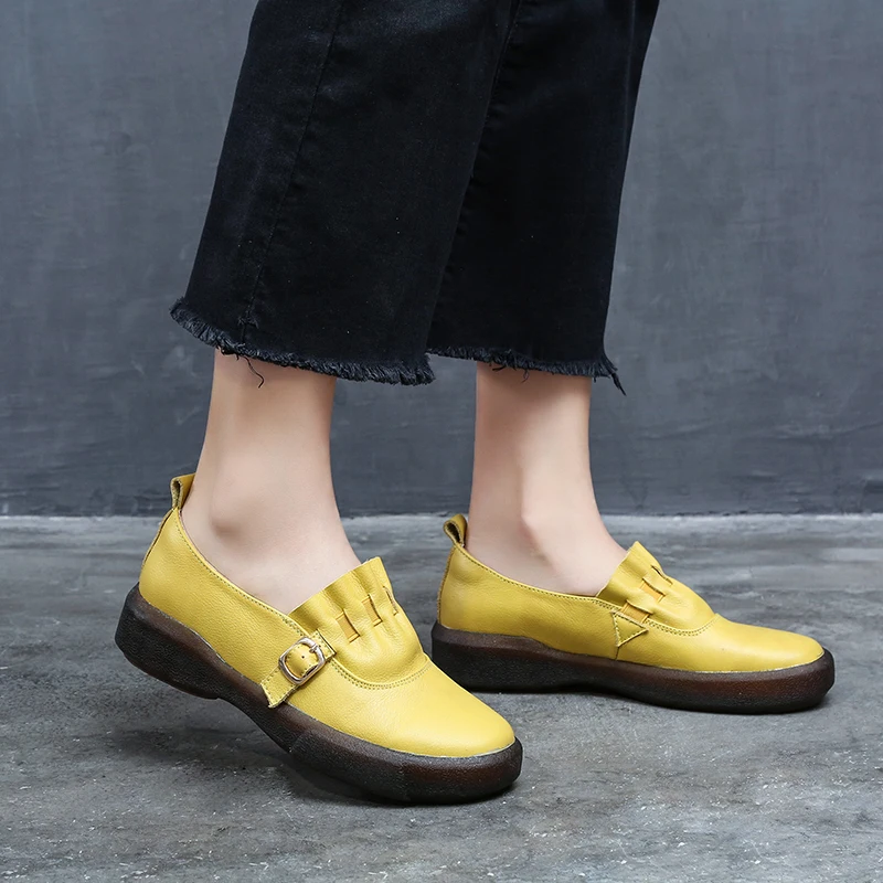 Женские кожаные лоферы размера плюс 43 серые туфли из натуральной кожи Осенние