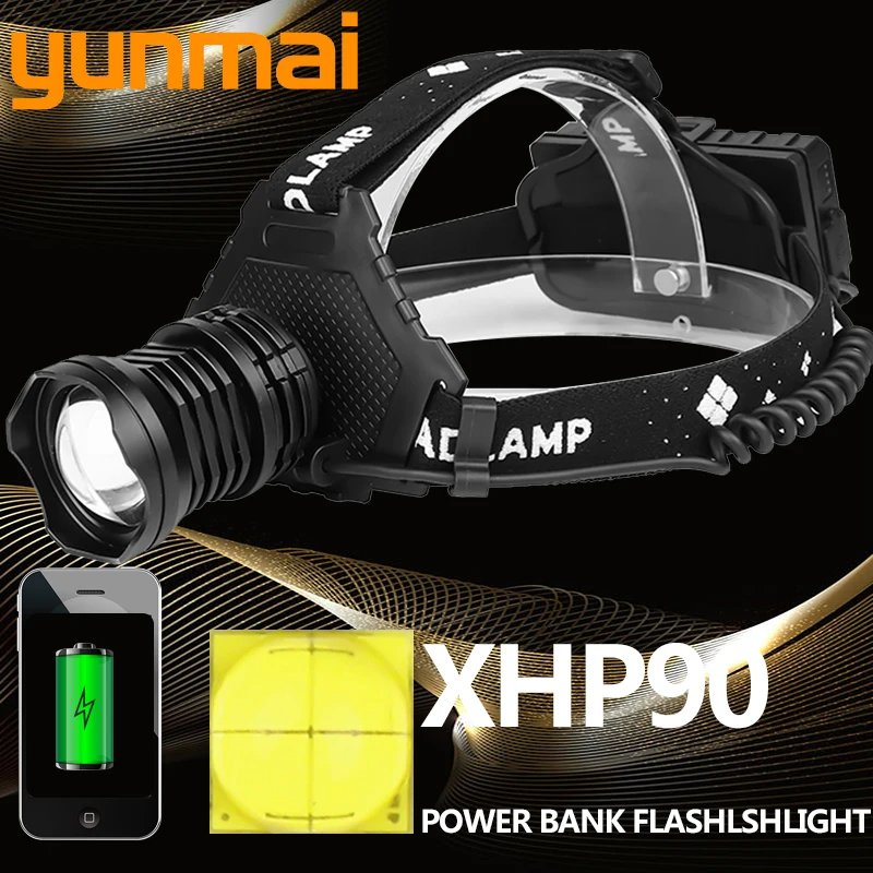 Xhp90 2064 светодиодная фара самая мощная 32 Вт xhp70 xhp50 головная лампа zoom power bank 7800 мАч