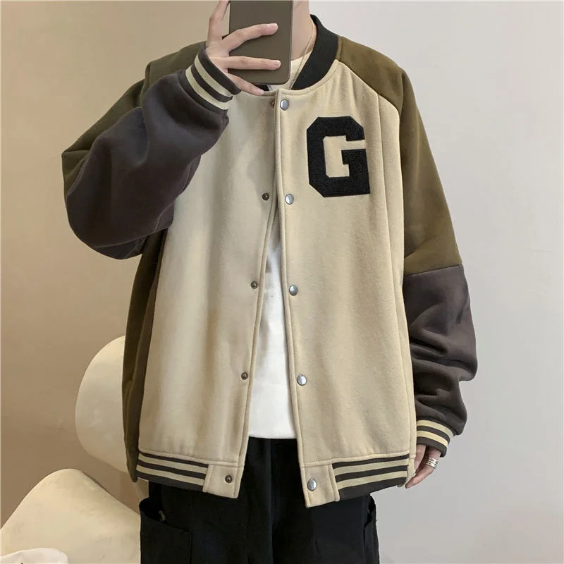

Privathinker Winter Baseball Jacket Men's Fleece Loose Fashion Coats Korean Streetwear Harajuku Contrast Color Male Outerwear
