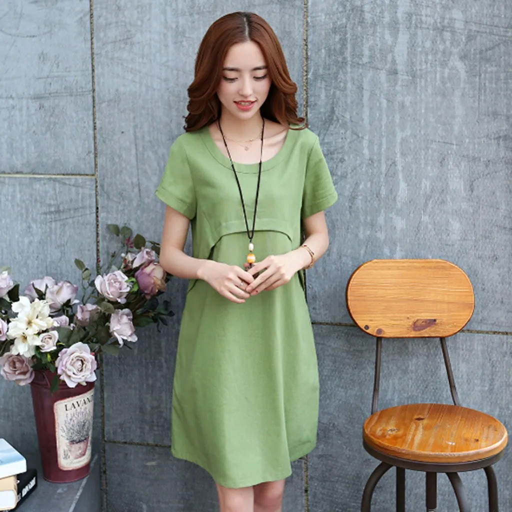 Женское свободное платье с круглым вырезом KANCOOLD повседневное однотонное