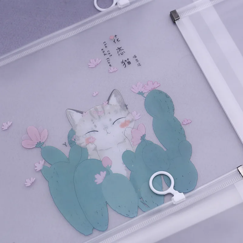 A4 папка для файлов на молнии пластиковая прозрачная сумка документов Кошки