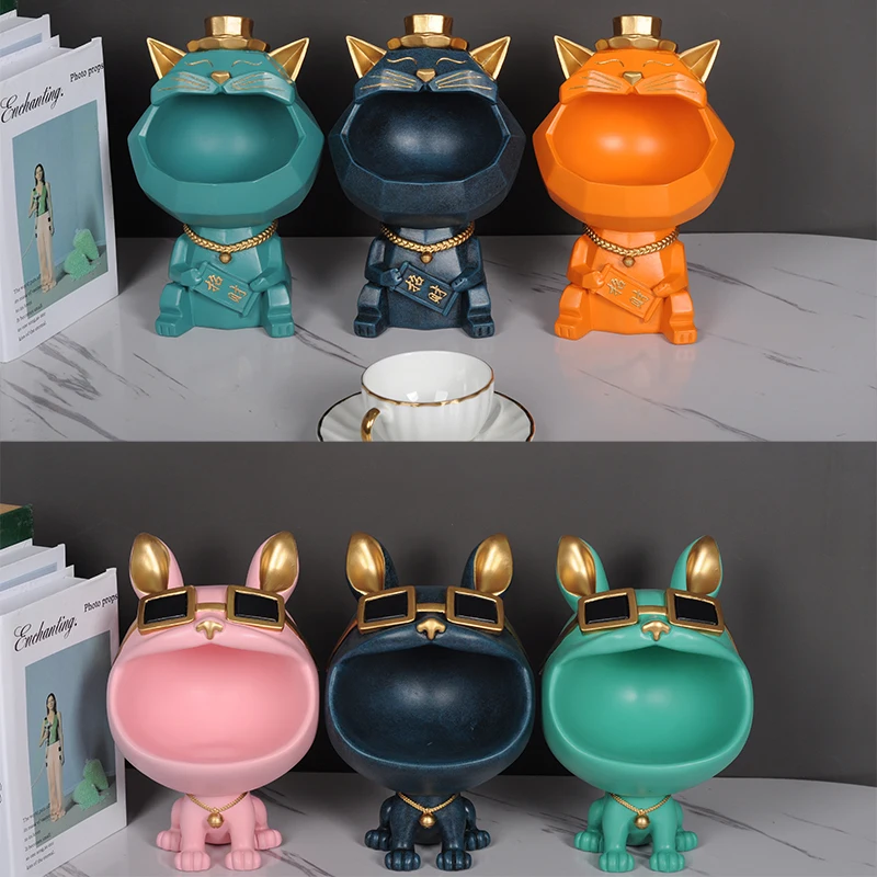 

Resin Lucky Big Mouth Cat Storage Box Figurine Home Decor Sculpture Modern Art Ornamental Nordic Candy Storage Accessories