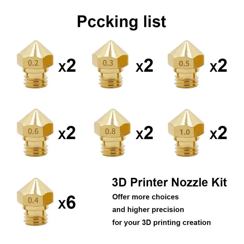 Латунная головка экструдера для 3D принтера M7 MK10 18 шт. Hotend Nozzle 0 2 мм 3 4 5 6 8 1 подходит
