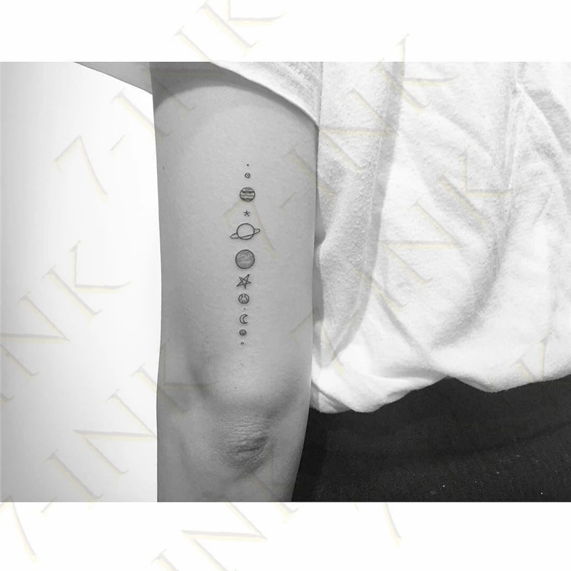Водостойкая временная татуировка Милая луна звезда Сатурн планеты искусство