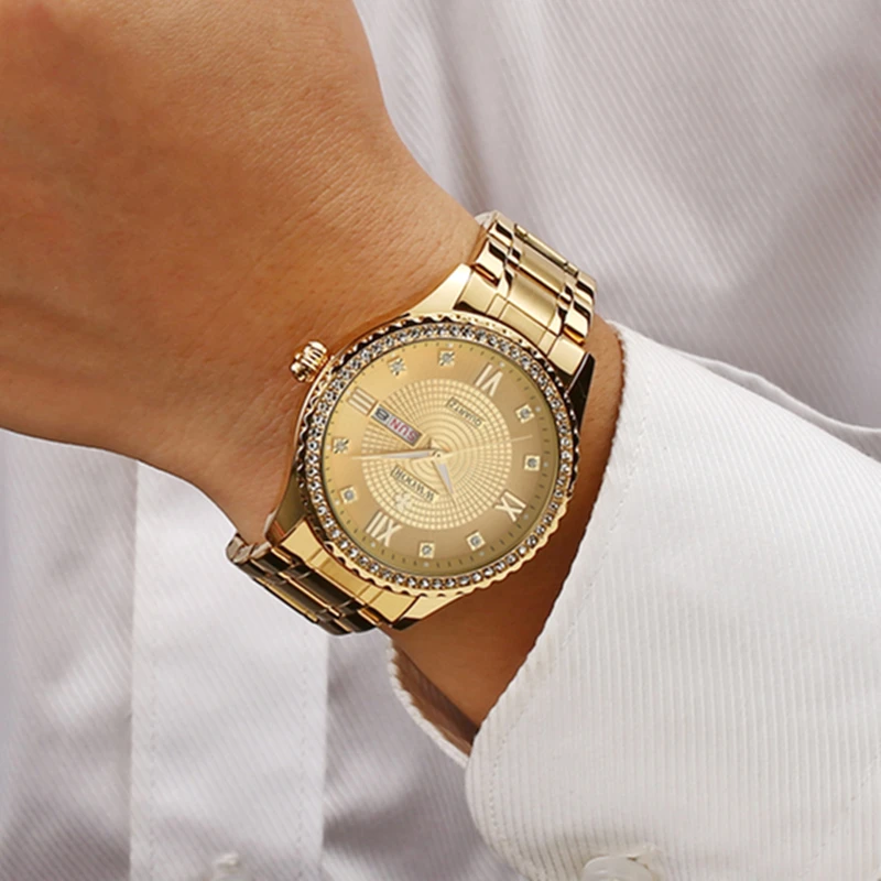 

WWOOR Men Watches Top Brand Luxury Date Diamond Gold Men's Watches Waterproof Quartz Sport Stainless Steel Male Wristwatch Man