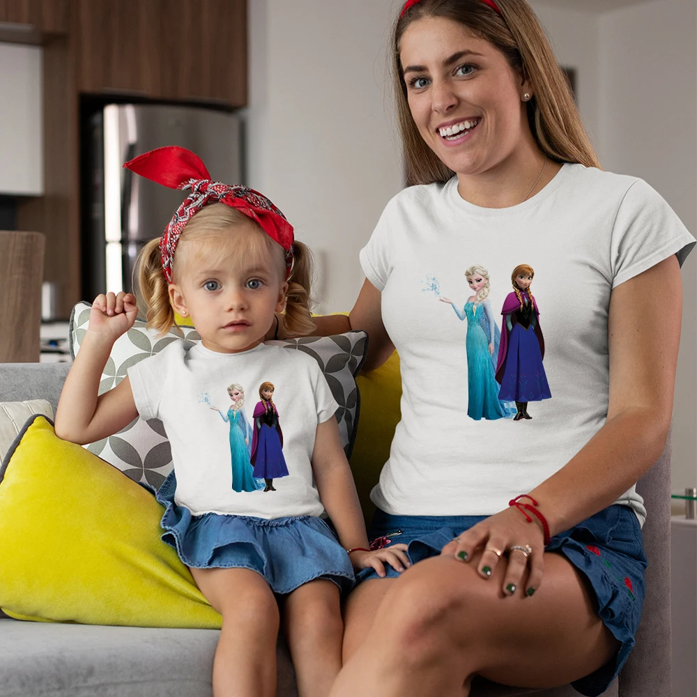 

Disney Frozen Mom and Daughter Matching Outfits Fashion Aesthetic Printed Ropa Tumblr Mujer Summer 2021 Women Family T-shirts