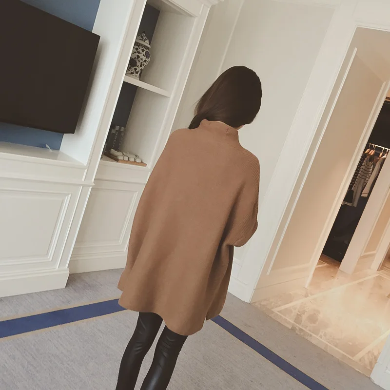 2021 женский свитер однотонный пуловер с высоким воротом полный рукав летучая мышь