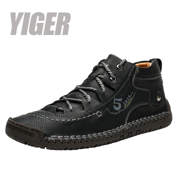black with fur YIGER/Новинка; мужские зимние ботинки; мужские повседневные ботинки; ручная работа; большие размеры; мужские теплые уличные повседневные ботильоны на шнуровке; 0399 - Цвет: black with fur