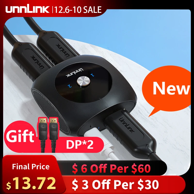 Разветвитель Unnlink Displayport двунаправленный DP 1 4 AB Переключатель 2X1/1X2 8K @ 60 Гц 4K 120 для