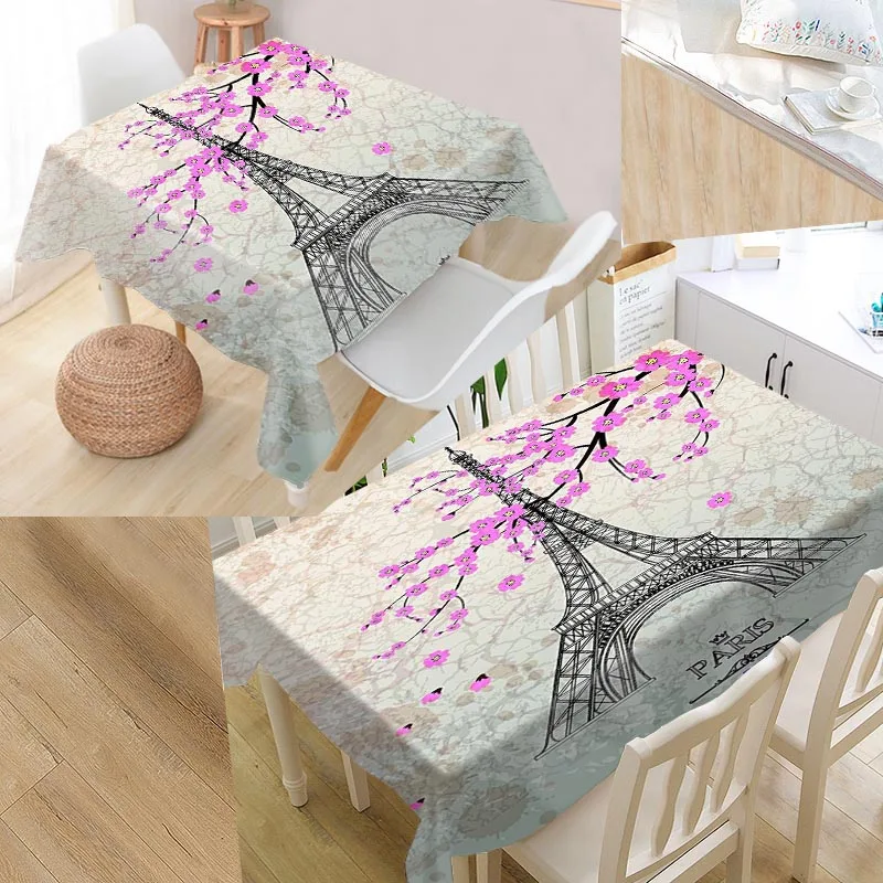 

Custom Paris Tower Table Cloth Oxford Fabric Rectangular Waterproof Oilproof Table Cover Family Party Tablecloth