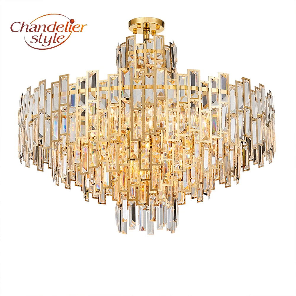 

Modern Crystal Chandelier Lighting Fixture Luxury LED Chandeliers Hanging Light for Home LED Bulbs Golden Finish Semiflush Mount