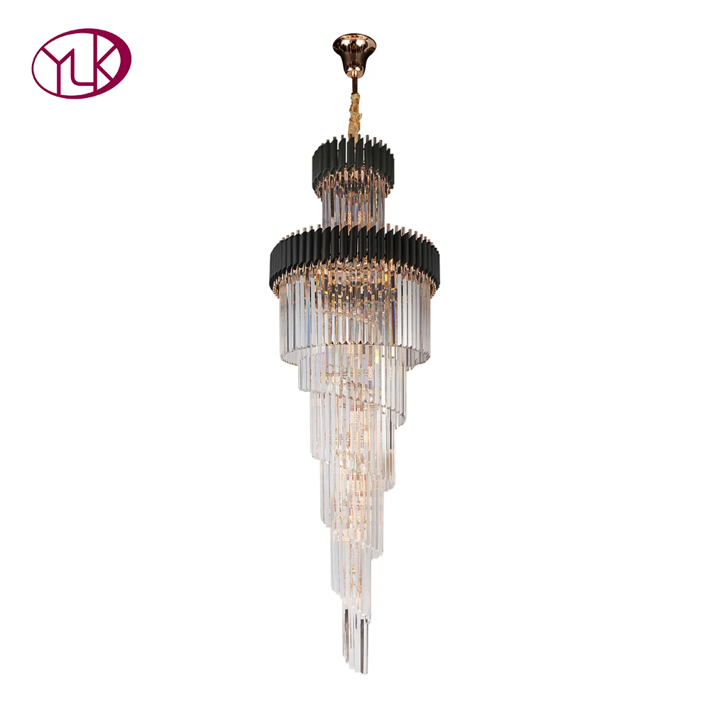 

Luxury modern crystal chandelier for staircase Long loft black cristal light fixture villa lobby living room decor hang lighting