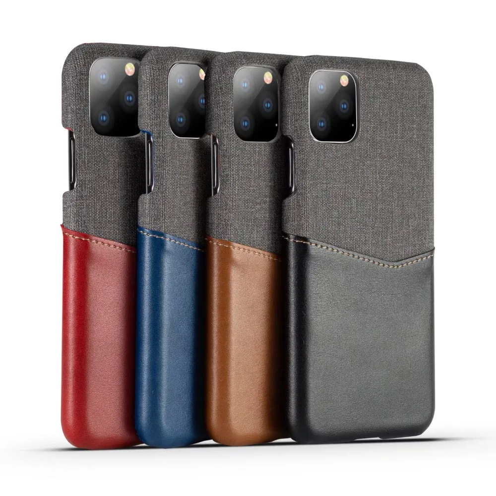 

2in1 Cloth Leather Phone Case Cover for Iphone 11 Pro Max Colorblock Leather Case for IPhone 11 Pro Max Card Design Cover