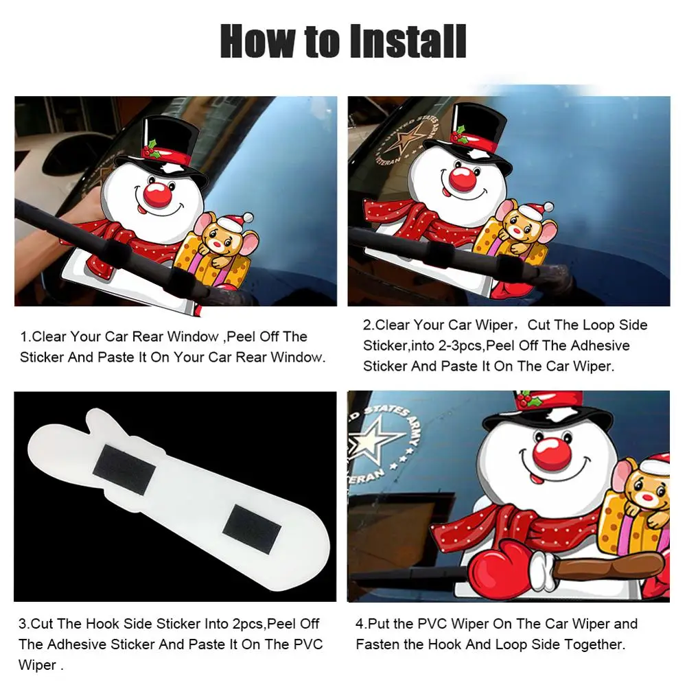 

Hot New Christmas Sticker Santa Waving Wiper Vinyl Decal 3D Cartoon Festive Car Sticker for Car Rear Window Decor Dropshipping