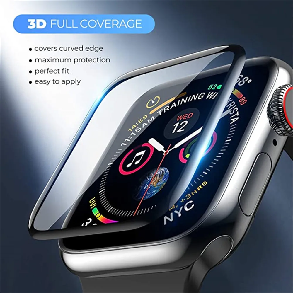 

Стекло 3D для Apple Watch Series 7 6 5 4 3 2 1, полное покрытие, Защита экрана для Apple Watch 38 мм 42 мм 40 мм 44 мм Series 6 SE